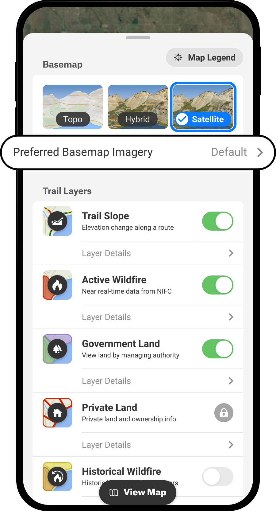 Preferred Basemap Imagery Map Layers and Basemaps Menu Backcountry App.png