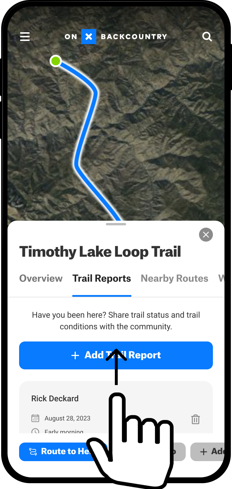 Swipe Up Trail Reports Tab Hiking Trail Map Query Backcountry App.png