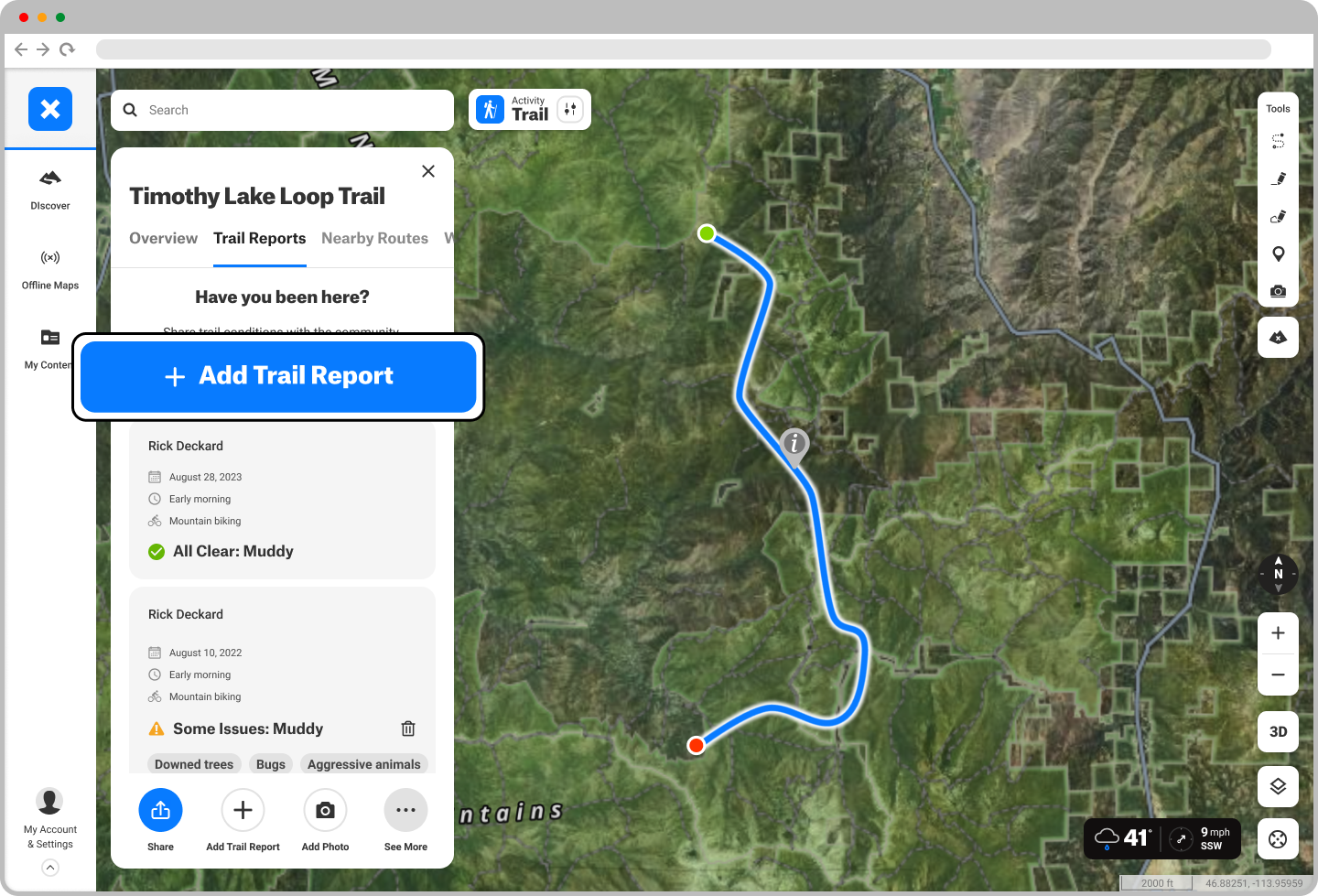 Add Trail Report Trail Reports Tab Hiking Trail Map Query Backcountry Web.png